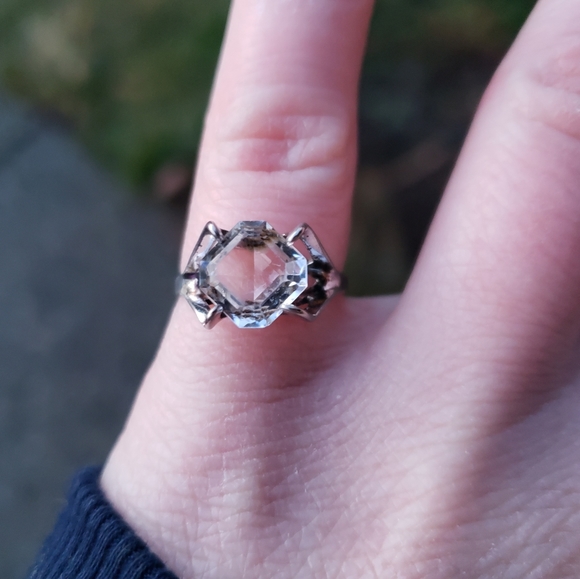 Large Signed Designer Uncas Sterling Silver Faux Diamond Solitaire Ring - Picture 3 of 7